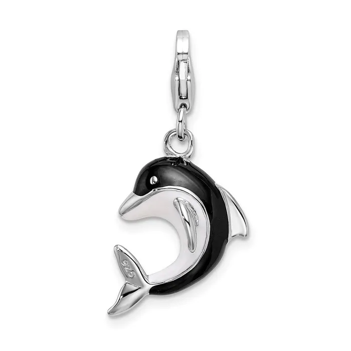 Rings TreasureFineJewelers Sterling Silver Amore La Vita Rhodiumplated Enameled 3D Dolphin Charm