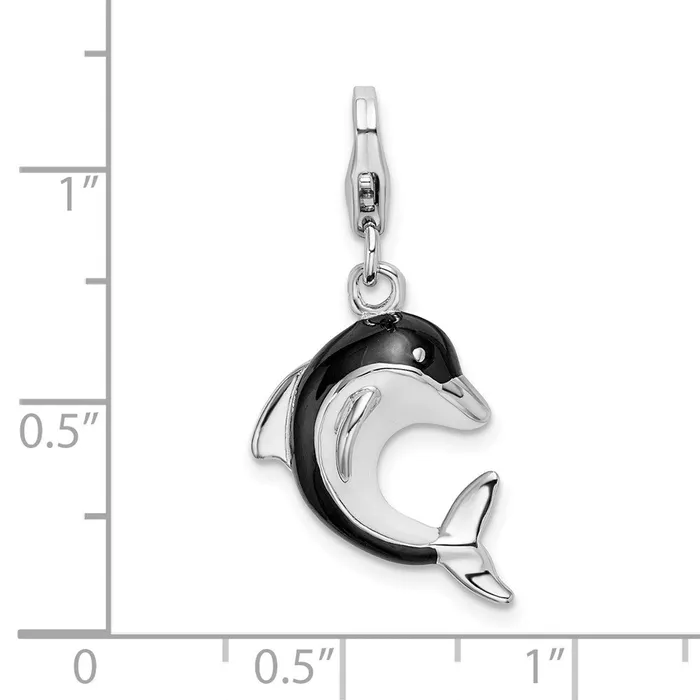 Rings TreasureFineJewelers Sterling Silver Amore La Vita Rhodiumplated Enameled 3D Dolphin Charm
