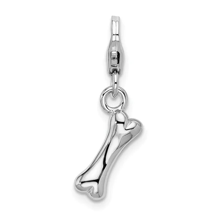 Rings TreasureFineJewelers Sterling Silver Amore La Vita Rhodiumplated Polished Dog Bone Charm