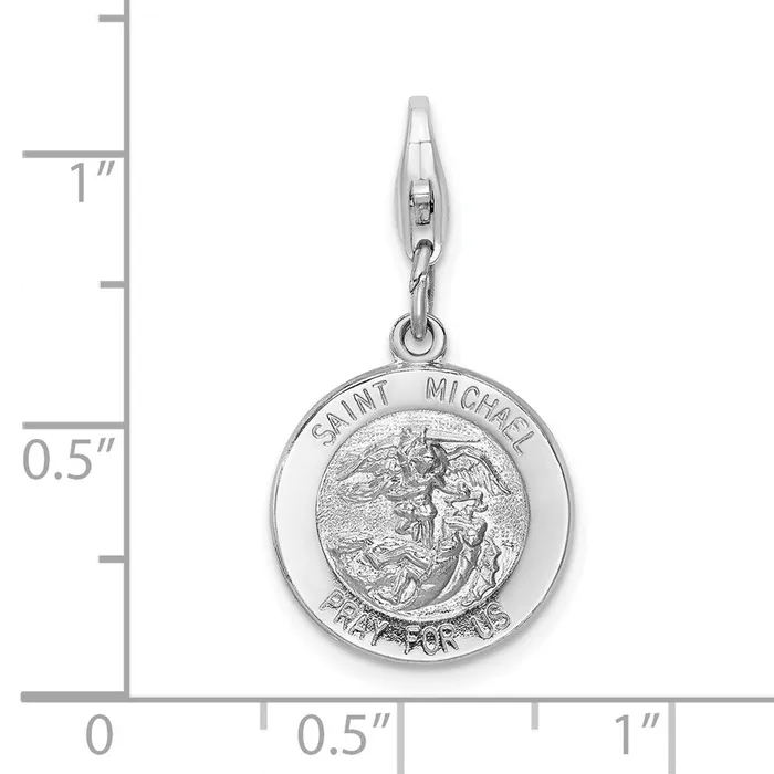 Rings TreasureFineJewelers Sterling Silver Amore La Vita Rhodiumplated Saint Michael Medal Charm