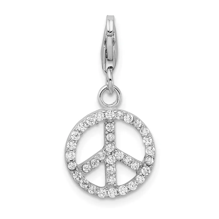 Rings TreasureFineJewelers Sterling Silver Amore La Vita Rhodiumplated Small CZ Peace Sign Charm