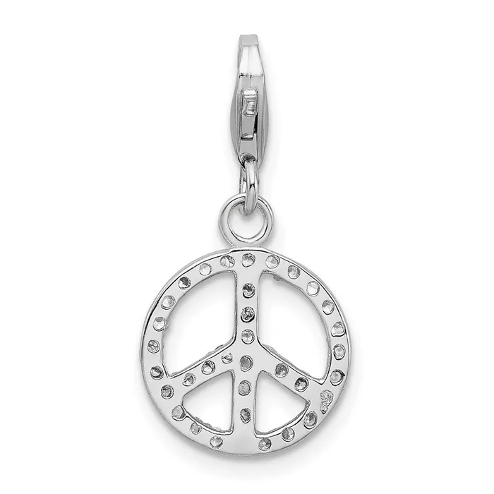 Rings TreasureFineJewelers Sterling Silver Amore La Vita Rhodiumplated Small CZ Peace Sign Charm