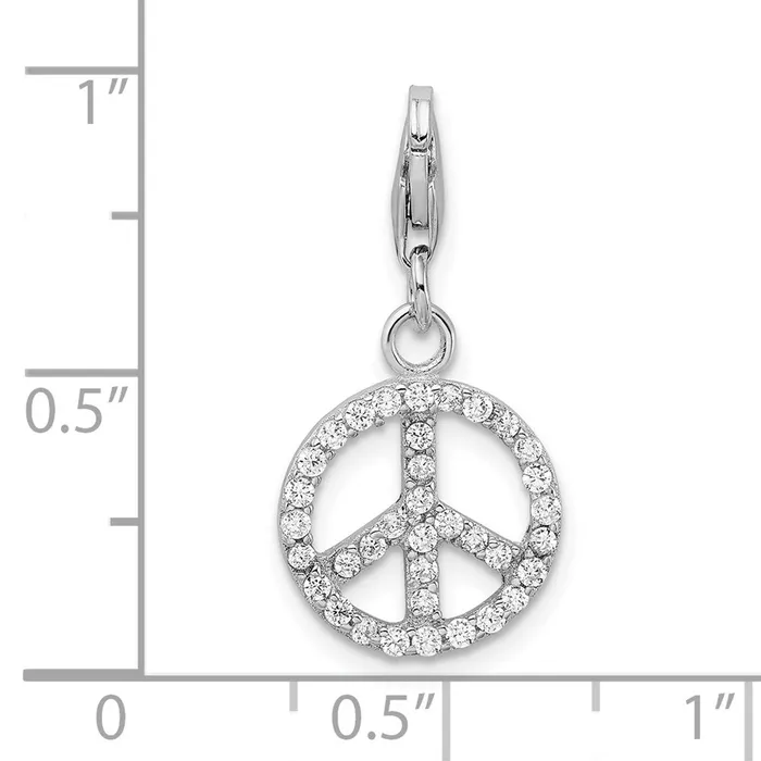 Rings TreasureFineJewelers Sterling Silver Amore La Vita Rhodiumplated Small CZ Peace Sign Charm