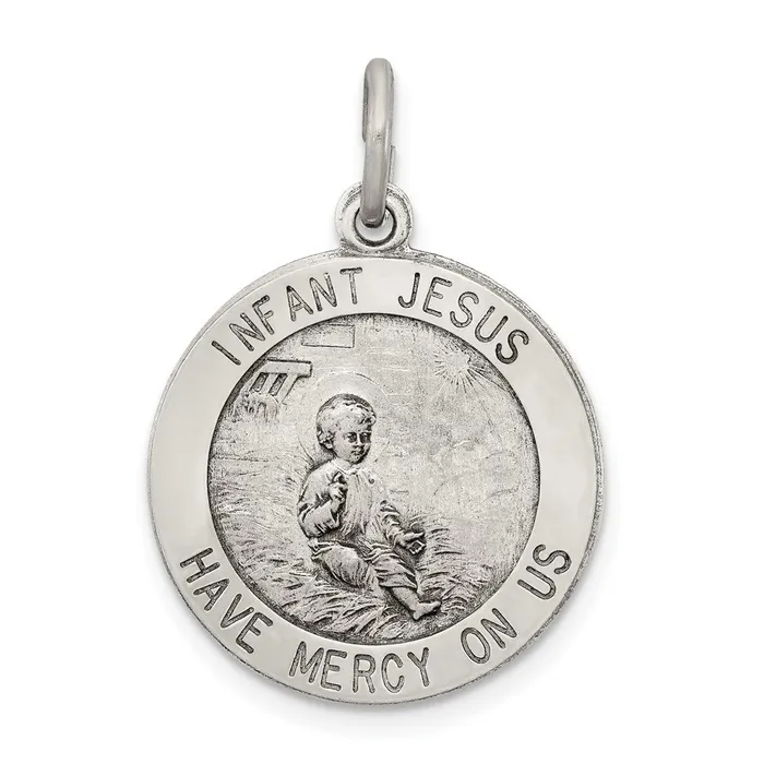 Rings TreasureFineJewelers Sterling Silver Antiqued Infant Jesus Medal