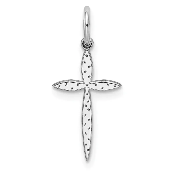 Rings TreasureFineJewelers Sterling Silver Rhodiumplated Laser Designed Cross Charm Rings TreasureFineJewelers Sterling Silver Rhodiumplated Laser Designed Cross Charm