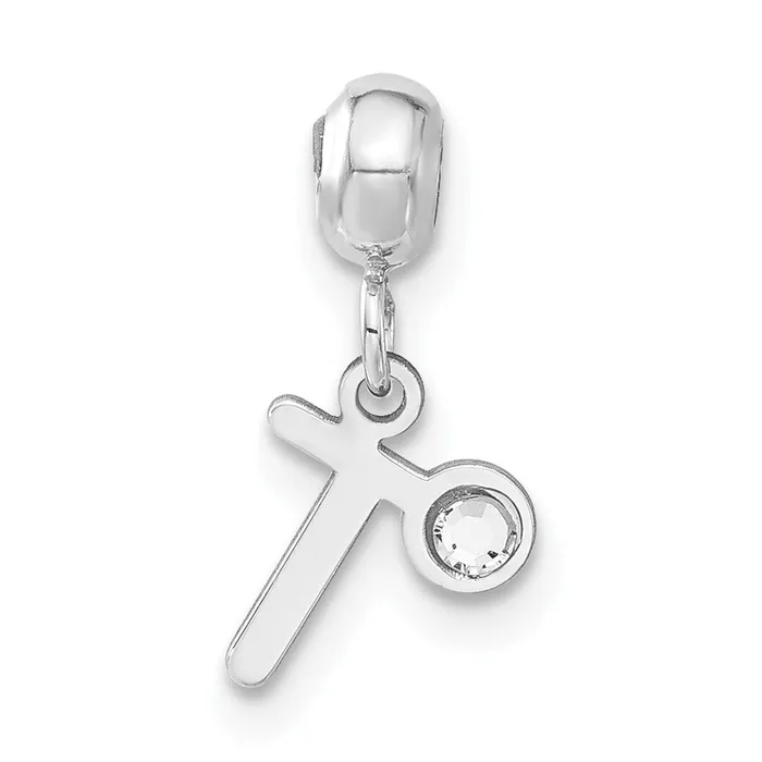 Rings TreasureFineJewelers Sterling Silver Rhodiumplated MeMi Letter T wSwarovski Crystal Charm