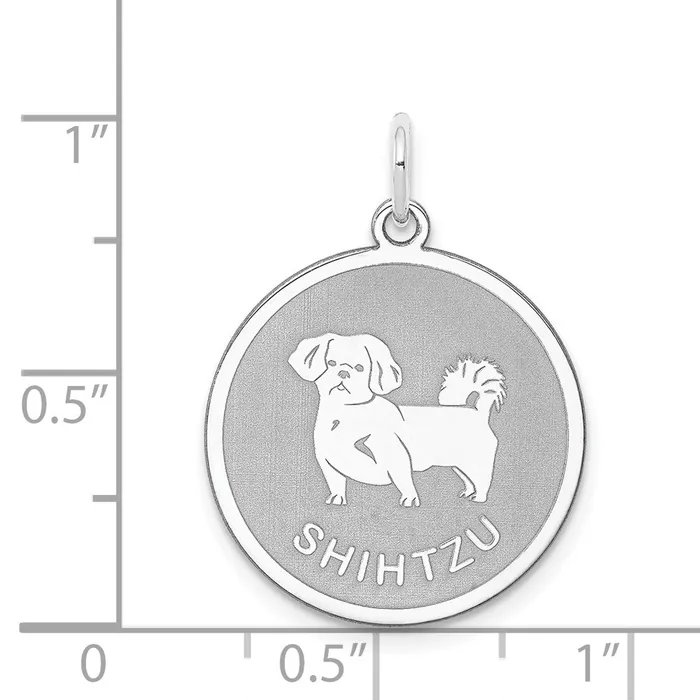 Rings TreasureFineJewelers Sterling Silver Rhodiumplated Shih Tzu Disc Charm