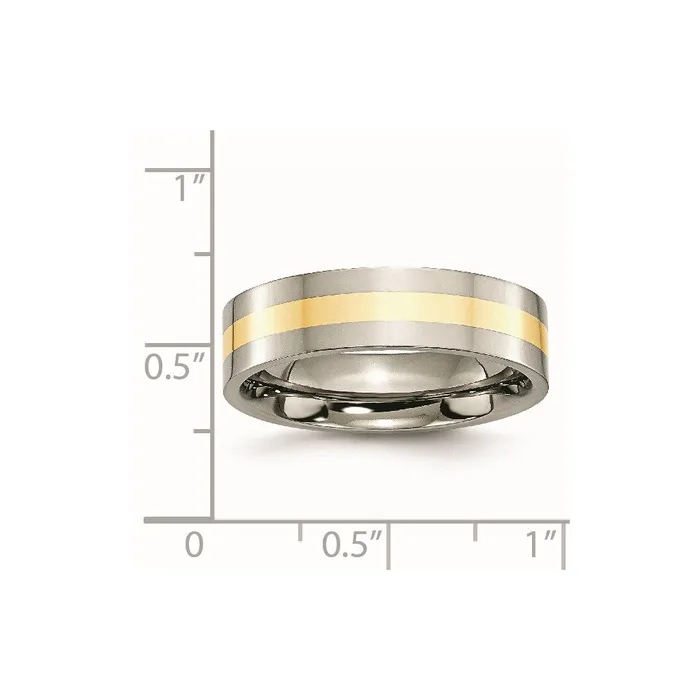 Rings TreasureFineJewelers Titanium Polished w14k Yellow Gold Inlay 6mm Flat Band