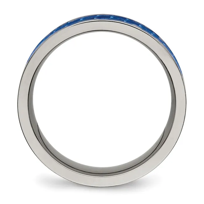 Rings TreasureFineJewelers Titanium Polished wBlue Carbon Fiber Inlay 8mm Flat Band