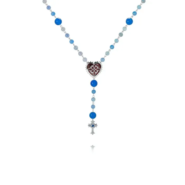 Rosary Necklace 925 Silver Natural Blue Agate Purple CZ diamond Designer Toita 2024 collection Trendolla Jewelry Necklaces Rosary Necklace 925 Silver Natural Blue Agate Purple CZ diamond Designer Toita 2024 collection Trendolla Jewelry Necklaces