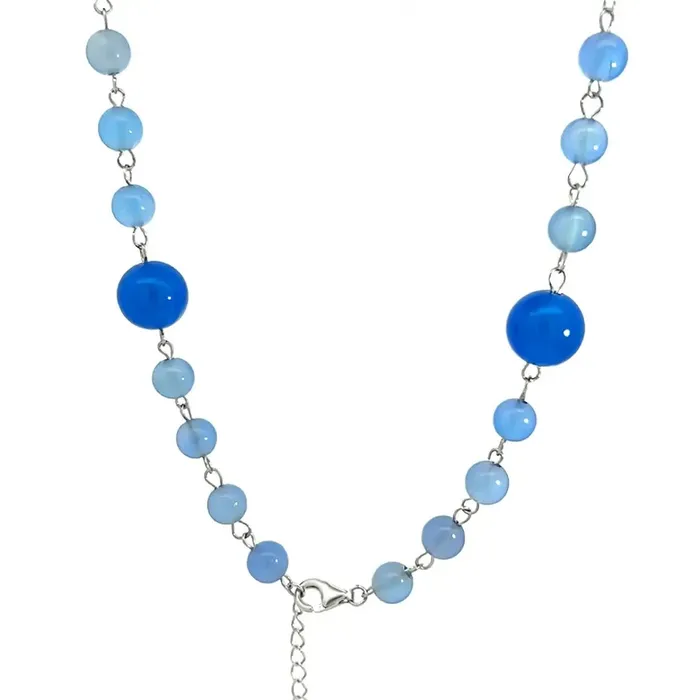 Rosary Necklace 925 Silver Natural Blue Agate Purple CZ diamond Designer Toita 2024 collection Trendolla Jewelry Necklaces