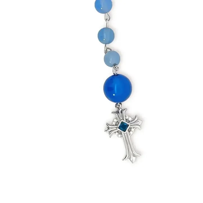 Rosary Necklace 925 Silver Natural Blue Agate Purple CZ diamond Designer Toita 2024 collection Trendolla Jewelry Necklaces