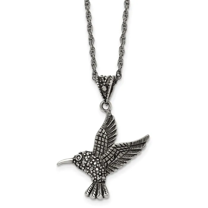Stainless Steel Antiqued and Polished wMarcasite Hummingbird Necklace TreasureFineJewelers Necklaces Stainless Steel Antiqued and Polished wMarcasite Hummingbird Necklace TreasureFineJewelers Necklaces