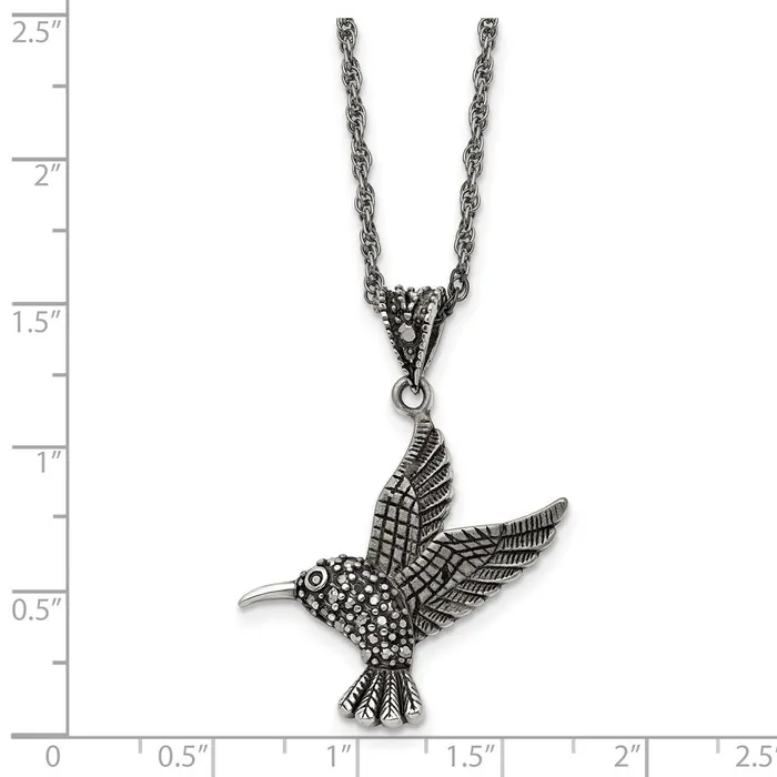 Stainless Steel Antiqued and Polished wMarcasite Hummingbird Necklace TreasureFineJewelers Necklaces