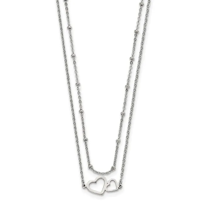 Stainless Steel Polished 2Strand Double Heart w1in ext 18in Necklace TreasureFineJewelers Necklaces Stainless Steel Polished 2Strand Double Heart w1in ext 18in Necklace TreasureFineJewelers Necklaces