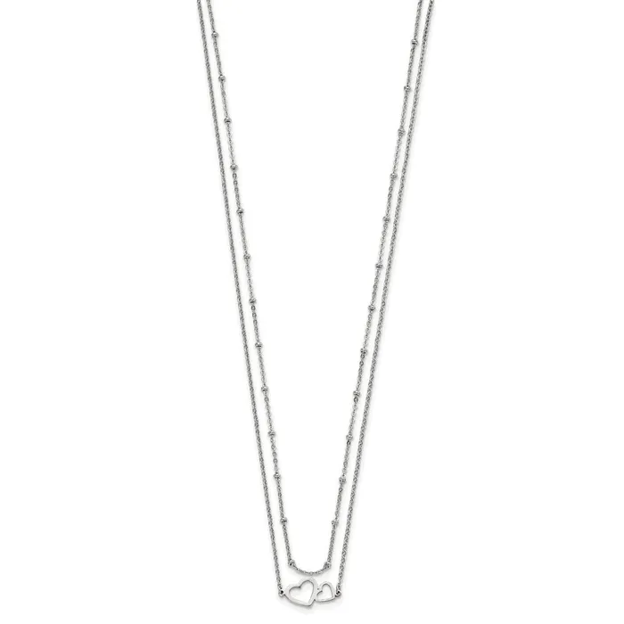 Stainless Steel Polished 2Strand Double Heart w1in ext 18in Necklace TreasureFineJewelers Necklaces