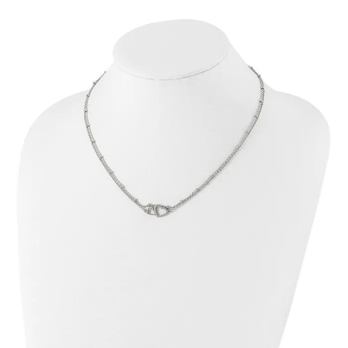 Stainless Steel Polished 2Strand Double Heart w1in ext 18in Necklace TreasureFineJewelers Necklaces