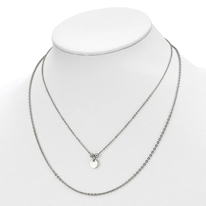 Stainless Steel Polished 2 Strand Small Disc 165in w15in ext Necklace TreasureFineJewelers Necklaces