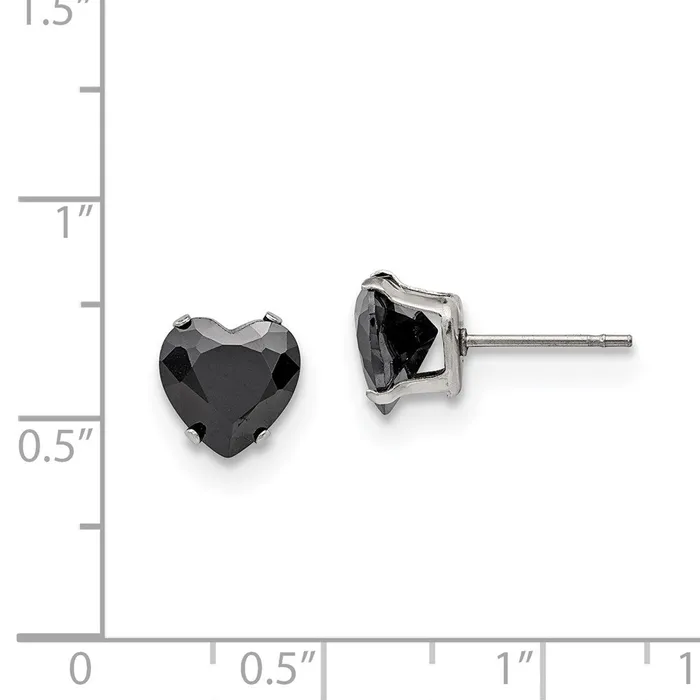 Stainless Steel Polished 8mm Black Heart CZ Stud Post Earrings TreasureFineJewelers Earrings