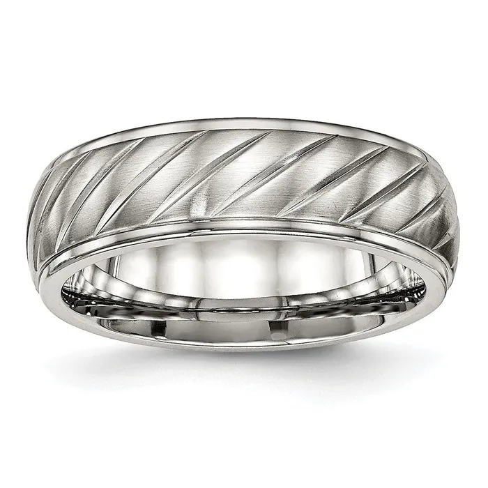 Stainless Steel Polished wBrushed Center 7mm Grooved Band TreasureFineJewelers Rings Stainless Steel Polished wBrushed Center 7mm Grooved Band TreasureFineJewelers Rings