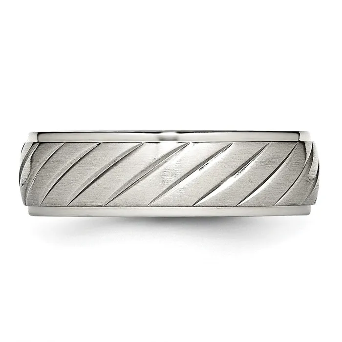 Stainless Steel Polished wBrushed Center 7mm Grooved Band TreasureFineJewelers Rings