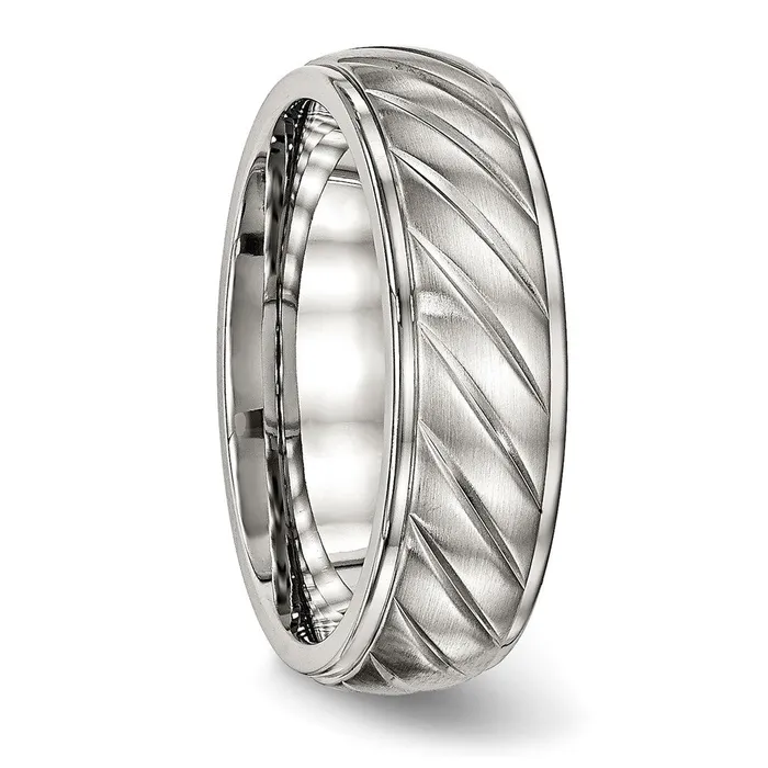 Stainless Steel Polished wBrushed Center 7mm Grooved Band TreasureFineJewelers Rings