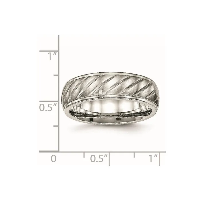 Stainless Steel Polished wBrushed Center 7mm Grooved Band TreasureFineJewelers Rings