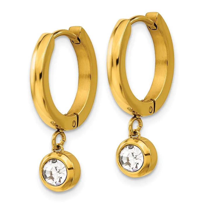 Stainless Steel Polished Yellow IPplated CZ Dangle Hoop Earrings TreasureFineJewelers Earrings