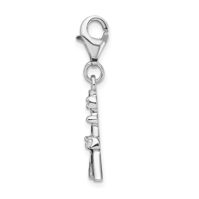Sterling Silver Amore La Vita Rhdpl Black Enameled CZ Eiffel Tower Charm TreasureFineJewelers Rings