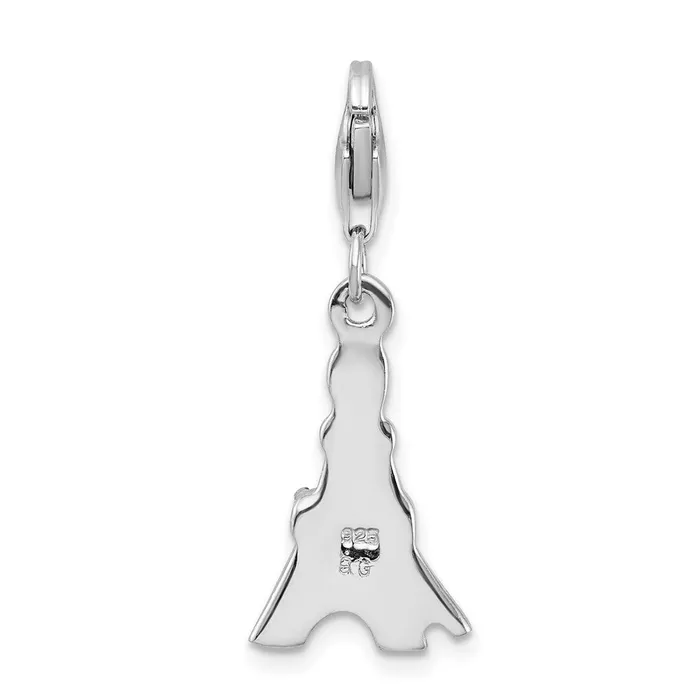 Sterling Silver Amore La Vita Rhdpl Black Enameled CZ Eiffel Tower Charm TreasureFineJewelers Rings