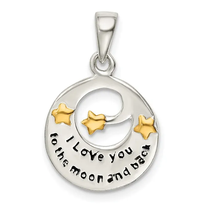 Sterling Silver Flash Gold Plated LOVE YOU TO THE MOON Pendant TreasureFineJewelers Necklaces Sterling Silver Flash Gold Plated LOVE YOU TO THE MOON Pendant TreasureFineJewelers Necklaces
