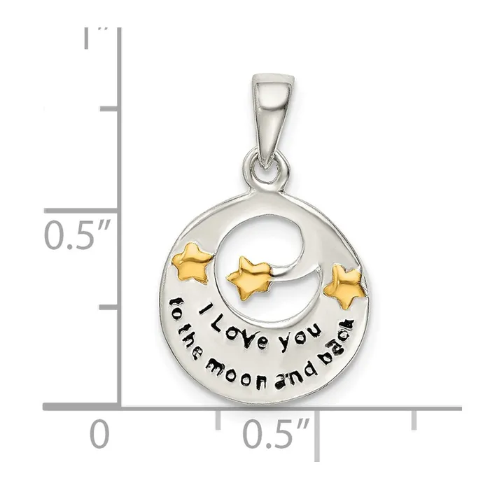 Sterling Silver Flash Gold Plated LOVE YOU TO THE MOON Pendant TreasureFineJewelers Necklaces