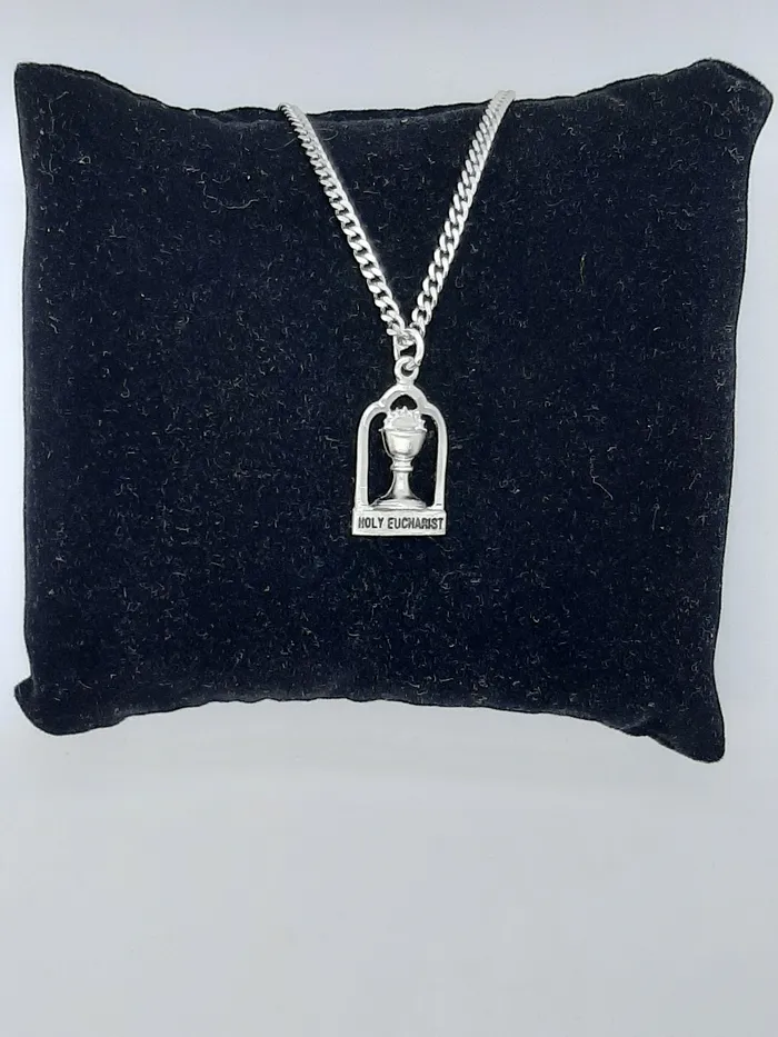 Sterling Silver Holy Eucharist Charm on 18 Chain Catholic Gifts Canada Necklaces