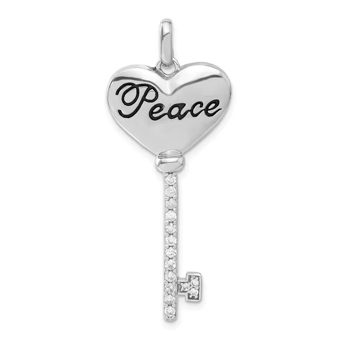 Sterling Silver Polished Antiqued CZ Peace Heart Key Pendant TreasureFineJewelers Necklaces Sterling Silver Polished Antiqued CZ Peace Heart Key Pendant TreasureFineJewelers Necklaces