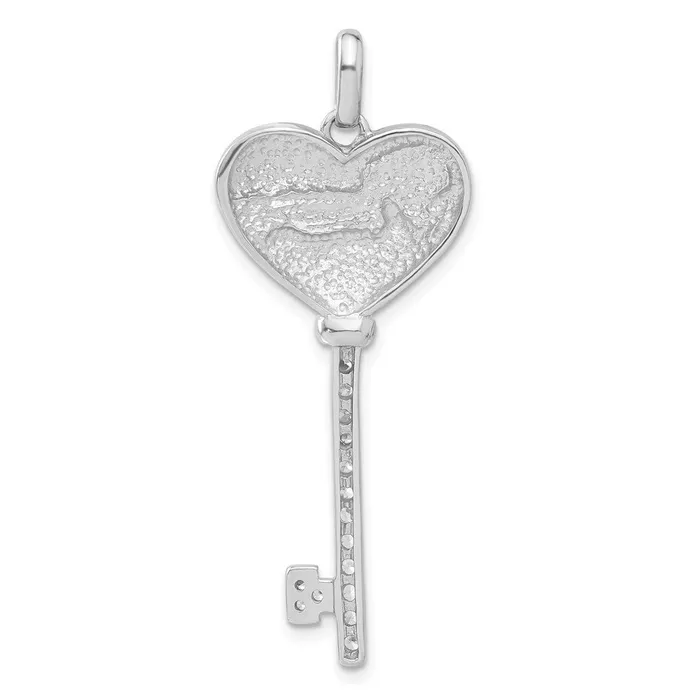 Sterling Silver Polished Antiqued CZ Peace Heart Key Pendant TreasureFineJewelers Necklaces