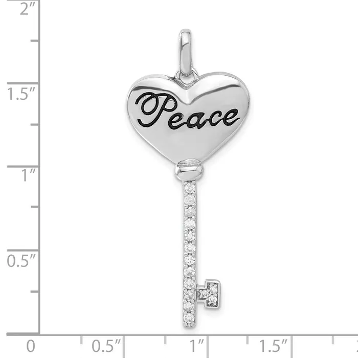 Sterling Silver Polished Antiqued CZ Peace Heart Key Pendant TreasureFineJewelers Necklaces