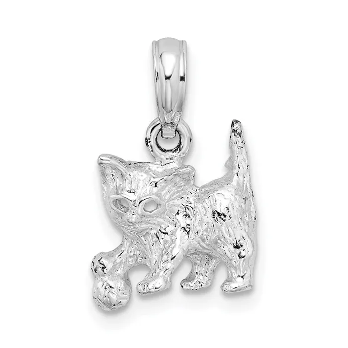 Sterling Silver Polished Cat wBall Pendant TreasureFineJewelers Necklaces