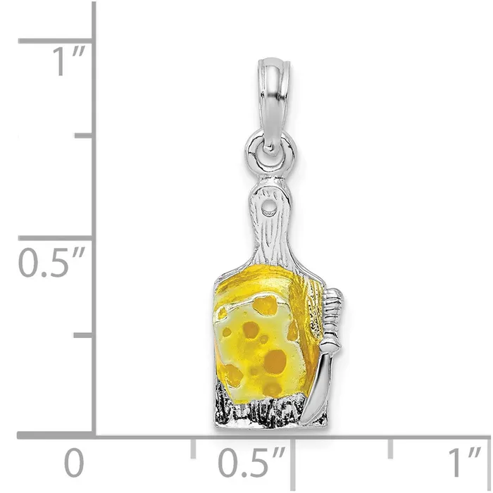 Sterling Silver Polished Enameled Cheese Board wKnife Pendant TreasureFineJewelers Necklaces