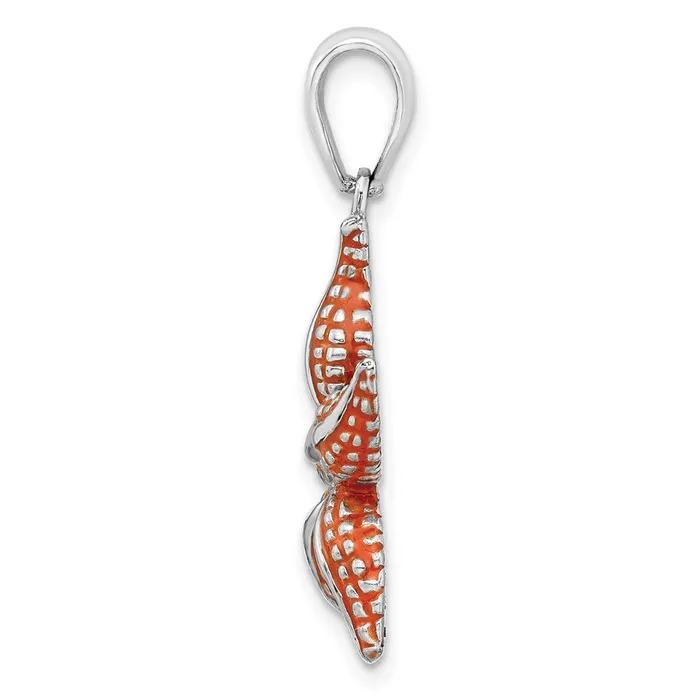 Sterling Silver Polished Enameled Orange Starfish Pendant TreasureFineJewelers Necklaces
