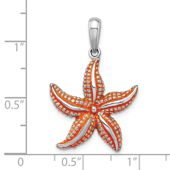 Sterling Silver Polished Enameled Orange Starfish Pendant TreasureFineJewelers Necklaces