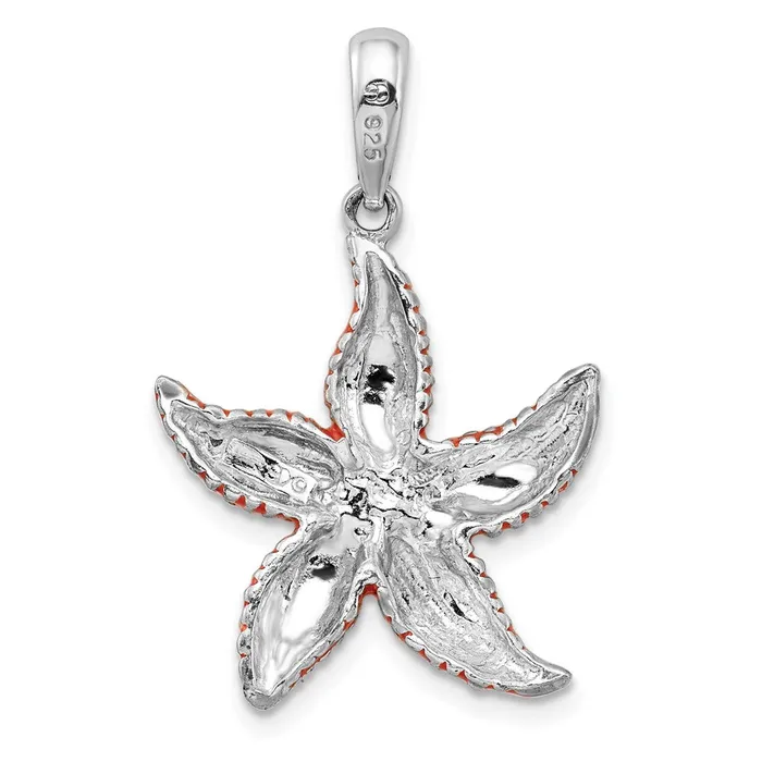 Sterling Silver Polished Enameled Orange Starfish Pendant TreasureFineJewelers Necklaces