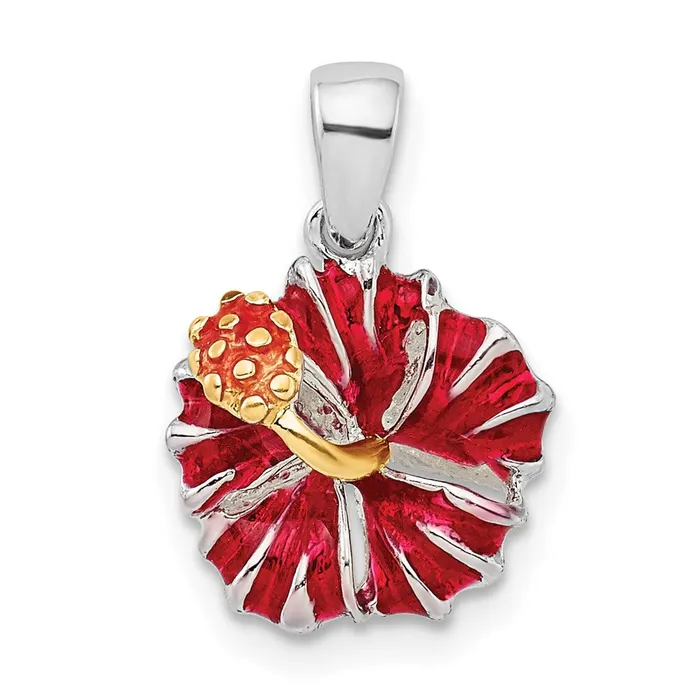 Sterling Silver Polished Enameled Red Hibiscus Pendant TreasureFineJewelers Necklaces Sterling Silver Polished Enameled Red Hibiscus Pendant TreasureFineJewelers Necklaces