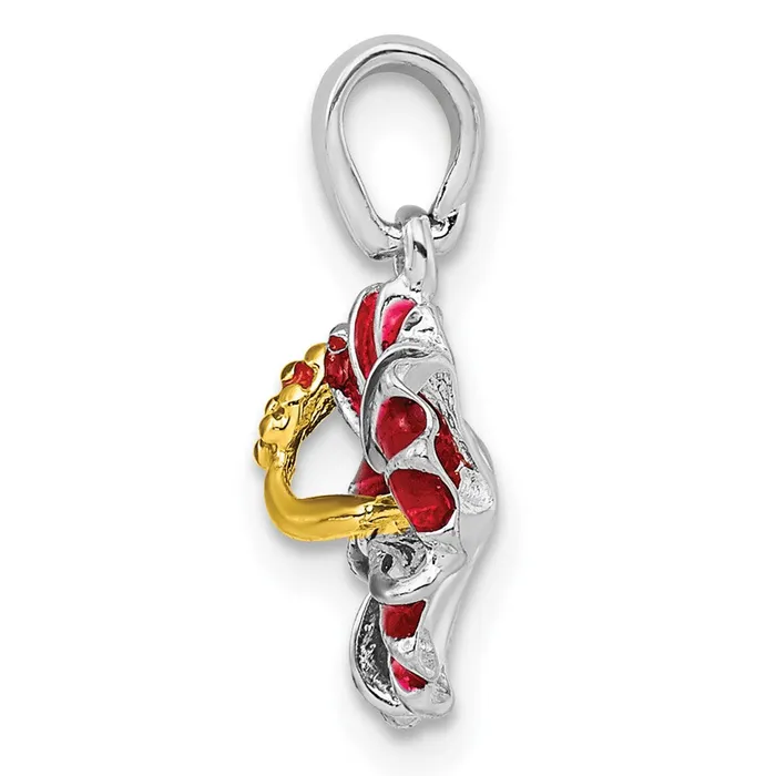 Sterling Silver Polished Enameled Red Hibiscus Pendant TreasureFineJewelers Necklaces