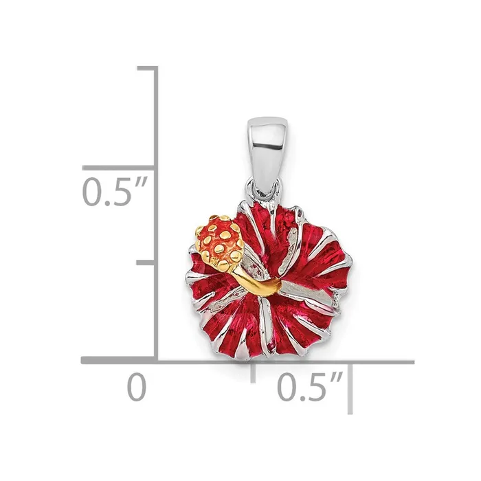 Sterling Silver Polished Enameled Red Hibiscus Pendant TreasureFineJewelers Necklaces