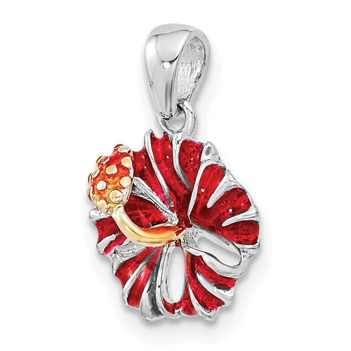 Sterling Silver Polished Enameled Red Hibiscus Pendant TreasureFineJewelers Necklaces