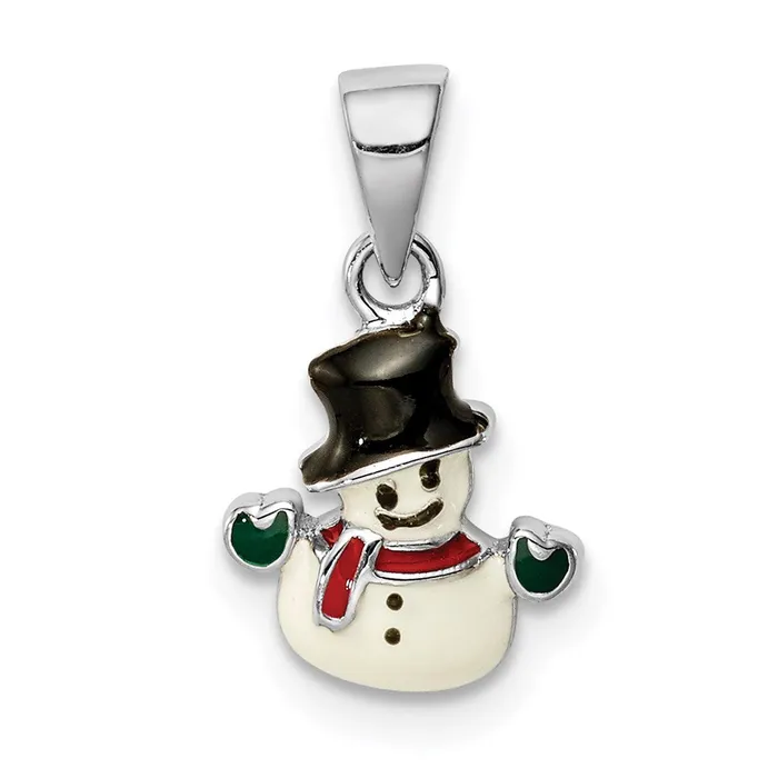 Sterling Silver Rhodiumplated Childs Enameled Snowman Pendant TreasureFineJewelers Necklaces Sterling Silver Rhodiumplated Childs Enameled Snowman Pendant TreasureFineJewelers Necklaces