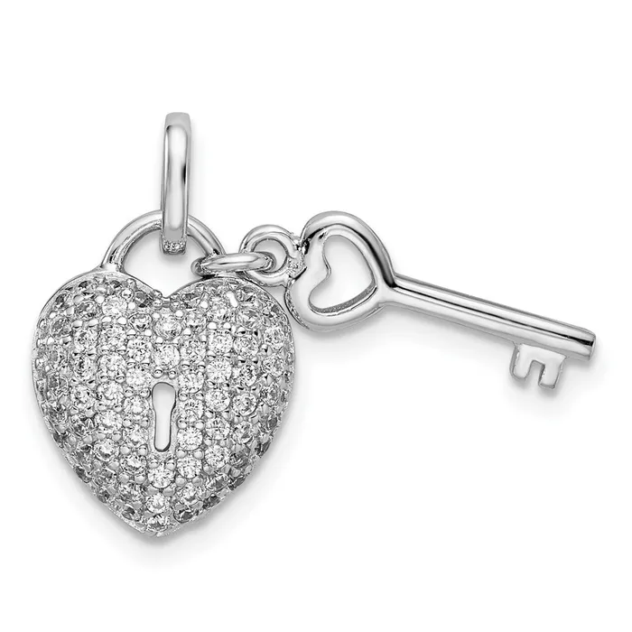 Sterling Silver Rhodiumplated CZ Heart Lock Key Pendant TreasureFineJewelers Necklaces Sterling Silver Rhodiumplated CZ Heart Lock Key Pendant TreasureFineJewelers Necklaces