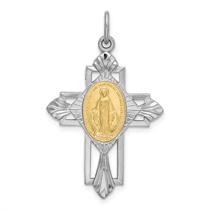 Sterling Silver Rhodiumplated Gold Tone Miraculous Medal Cross Pendant TreasureFineJewelers Rings