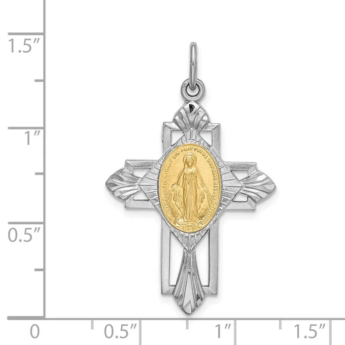 Sterling Silver Rhodiumplated Gold Tone Miraculous Medal Cross Pendant TreasureFineJewelers Rings