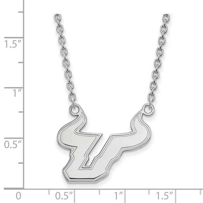 Sterling Silver Rhodiumplated University of South Florida Bull Large Pendant 18 inch Necklace TreasureFineJewelers Necklaces